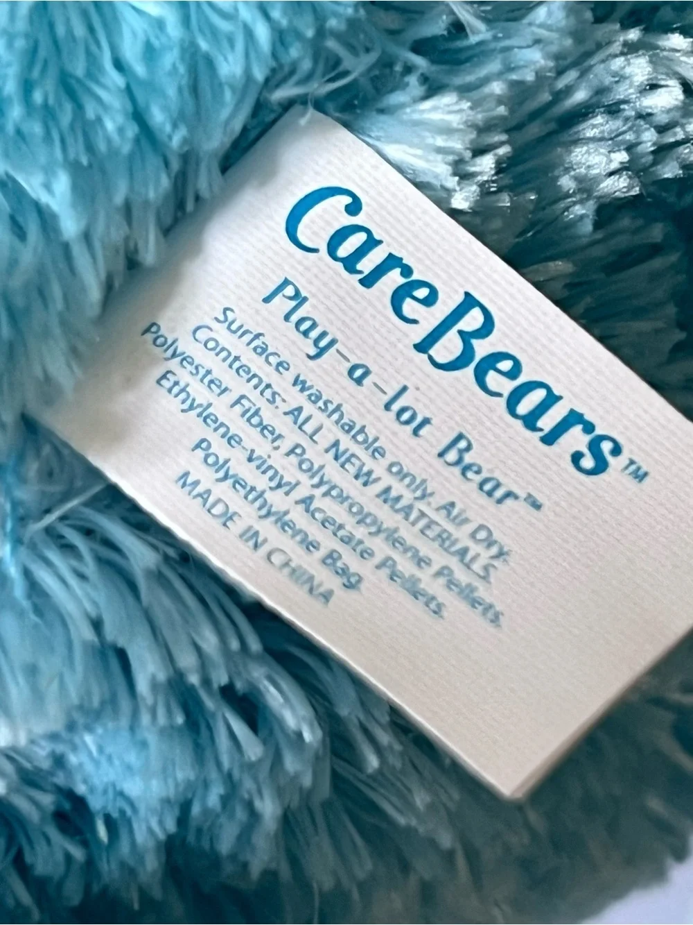 Vintage 2005 Care Bear Play-A-Lot Fluffy & Floppy 12” Blue Bear Ball & Rainbow